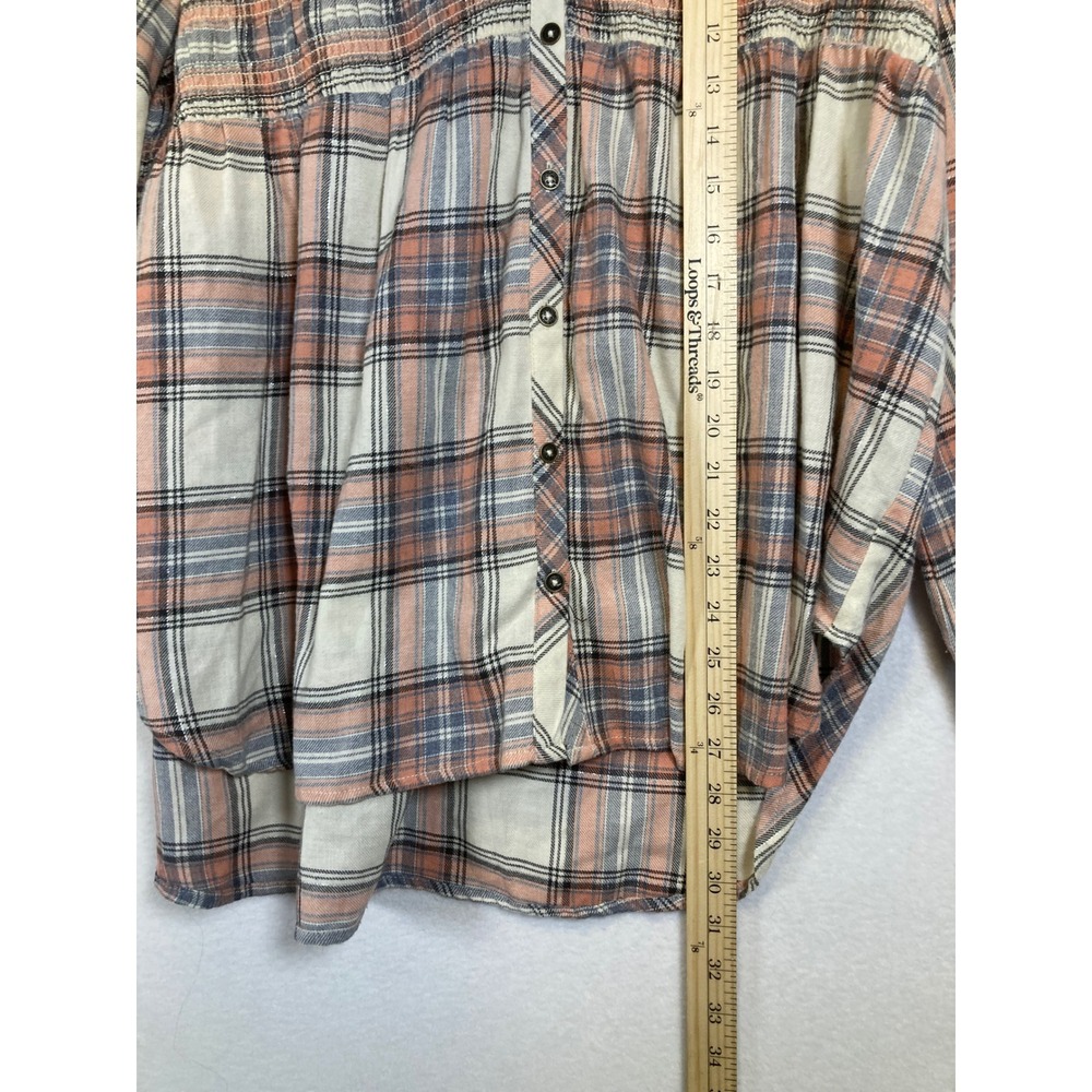 Rustic Cottagecore Universal Thread Women L Pink Plaid Smocked Metallic Blouse - Picture 7 of 9